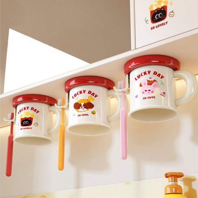 내일마켓 거꾸로 양치컵 세트 무타공 자석흡착 물빠짐 칫솔컵, 병아리, 1개