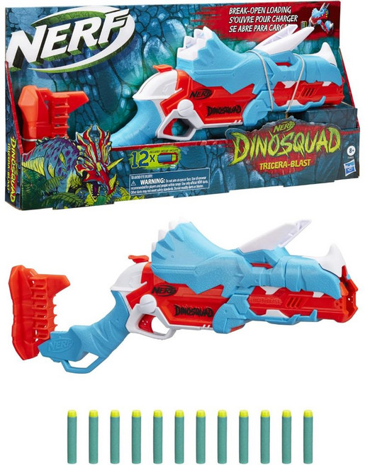 NERF 恐龍小隊三角龍射擊器 DinoSquad Tricera-Blaster 三炮射擊玩具 內含12發彈鏢 安全材質 操作簡單 激發想像力, 1個