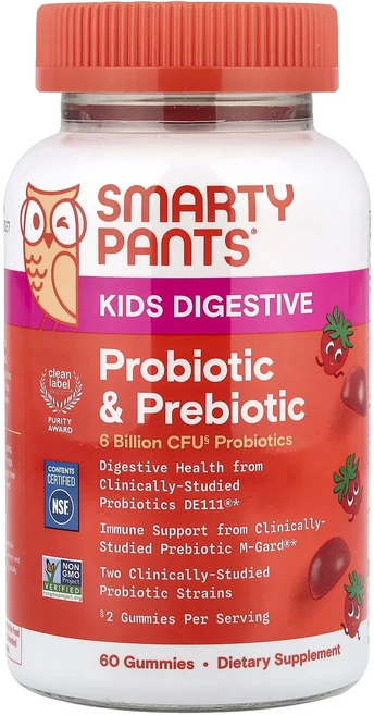 SmartyPants 어린이 소화 촉진 프리바이오틱 및 프로바이오틱 구미젤리 딸기 맛 구미젤리 60개, SmartyPants어린이소화촉진프리바이오틱및프로바이오 - 쿠팡