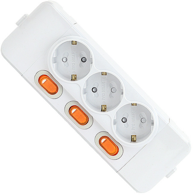 현대일렉트릭 국산 개별 스위치 노출콘센트 3구 250V 16A, 1개