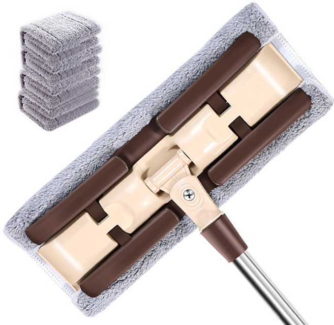 하늘박스 회전 청소밀대걸레 다용도 집게형 막대걸레 극세사걸레 밀대 세트 브라운, 1세트