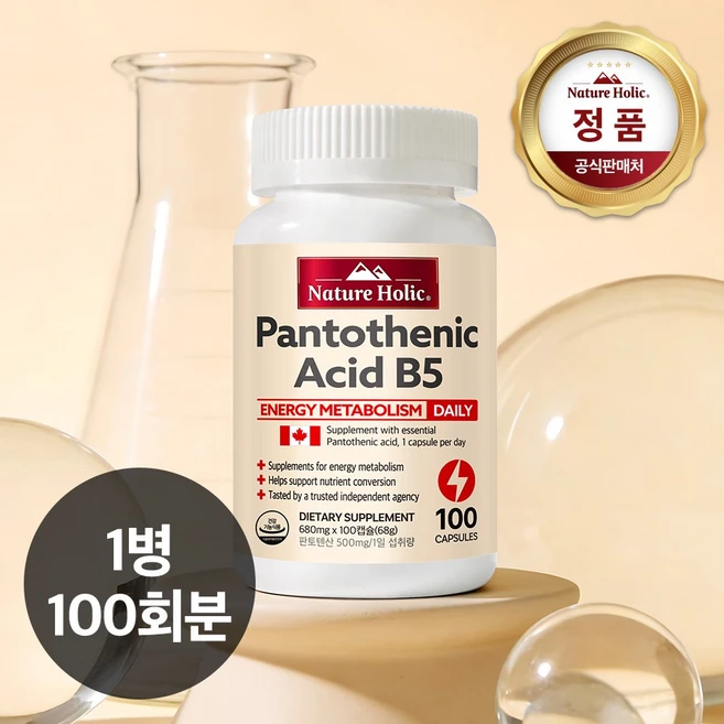 네이처홀릭 판토텐산 B5 500mg 1병 100캡슐, 68g, 100회분, 1개 - 쿠팡