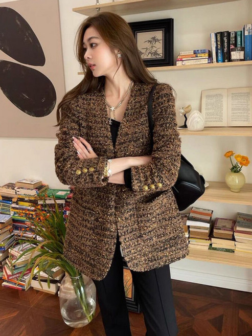 트위드 롱자켓 가을 코트 영포티 간절기 루즈핏 하객룩 봄가을 아우터