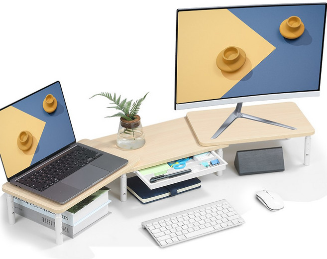 ETHU 듀얼 모니터 받침대 각도 높이조절 가능 노트북 거치대 컴퓨터 스탠드 와이드 선반, White