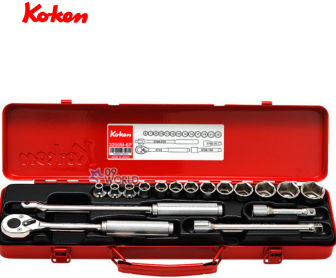 일본산 코켄 육각소켓렌치세트 3/8인치 17PCS 육각복스세트 연결대 라쳇 3255M, 1개