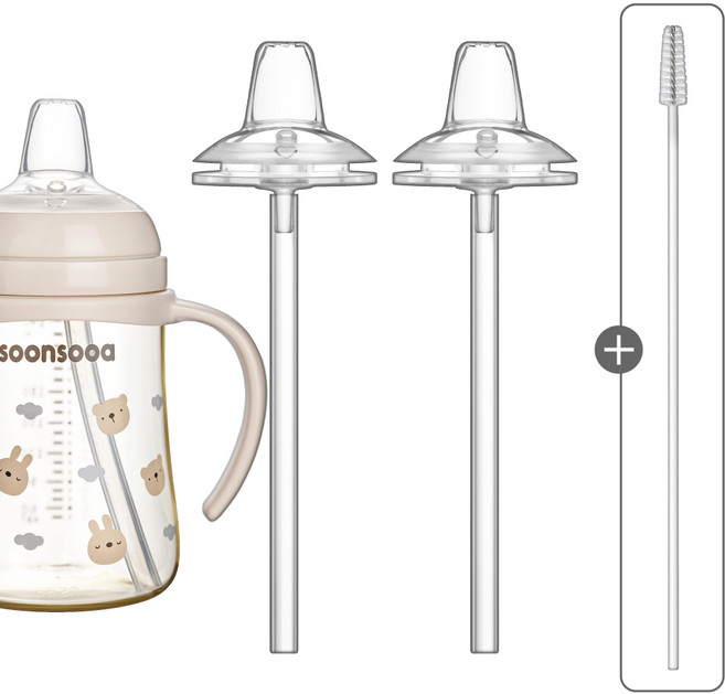 순수아 더블하트 젖병 호환 교체용 스파우트 꼭지 추 빨대, 스파우트꼭지2개+빨대2개+솔1개, 1세트