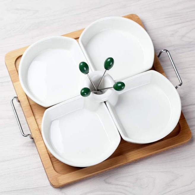 LOVFIR 도자기 나눔 접시 과일 스낵디 저트파티 가정용 접시, 1개, 세라믹 접시 부채형 세트