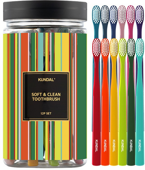 쿤달 딥 클린 탄력 이중미세모 칫솔 부드러운모, 12개입, 1개