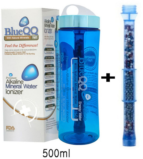 블루큐큐 스포츠 텀블러500ml + 공용필터(500ml 700ml리필용) 흡수가빠른 알칼리수 미네랄워터 건강텀블러 여행용 자전거 스포츠 캠핑 헬스 배드민턴 헬스 필라테스 요가, 1개