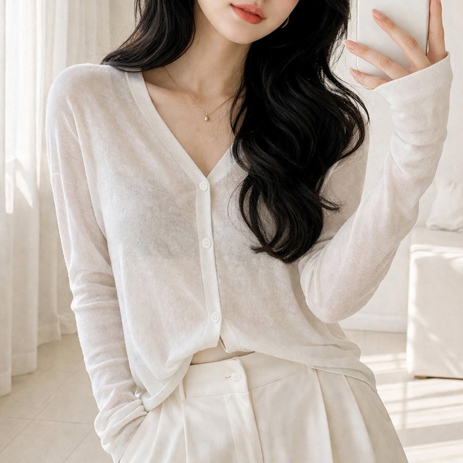 nanalshop 44-99 오버핏 여성 시스루 가디건 여성 봄 여름 가을 레이어드 얇은 가디건