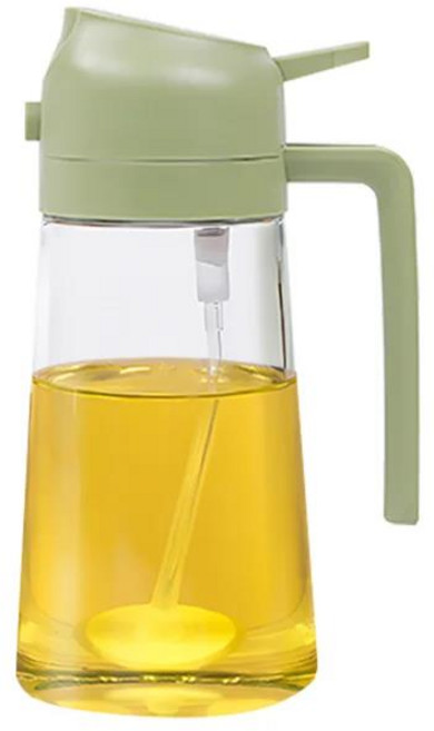 2in 1 유리 오일 스프레이 병 붓는 주둥이 깍지 올리브 디펜서 이중 목적 캠핑 바베큐 베이킹 간장 소스 피, 1개, 03 Green-Plastic-500ml