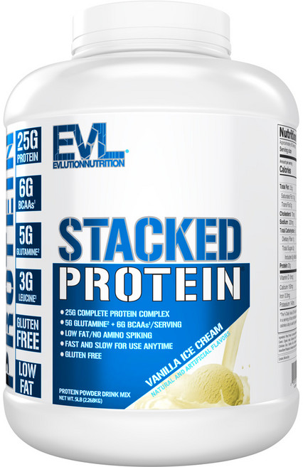EVLUTIONNUTRITION 스택드 프로틴 파우더 드링크 믹스 바닐라 아이스크림 맛, 2.268kg, 1개