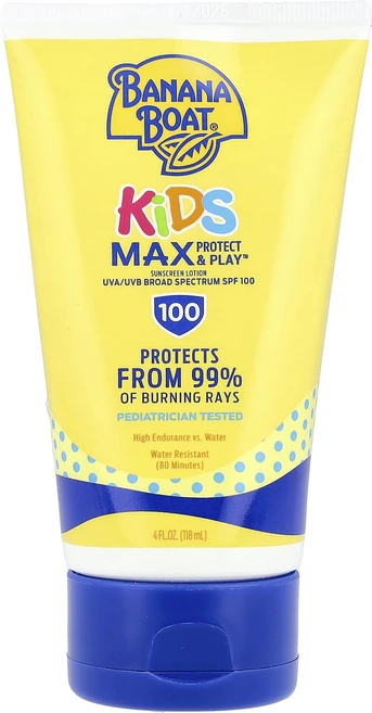 특별한효과 Banana Boat 어린이용 Max Protect & Play™ 자외선 차단제 SPF 100 118ml(4fl oz) 곧일시품절됩니다, 1개, 엘로우 - 쿠팡