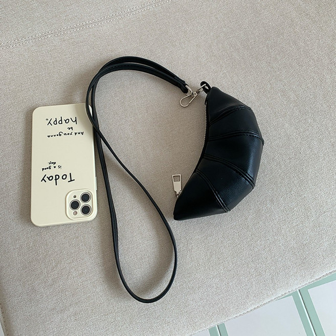 【MDMS】掛脖牛角包 韓系小廢包 皮夾包 可愛設計感造型斜背包 口紅包 耳機包 小包 G011, 黑色