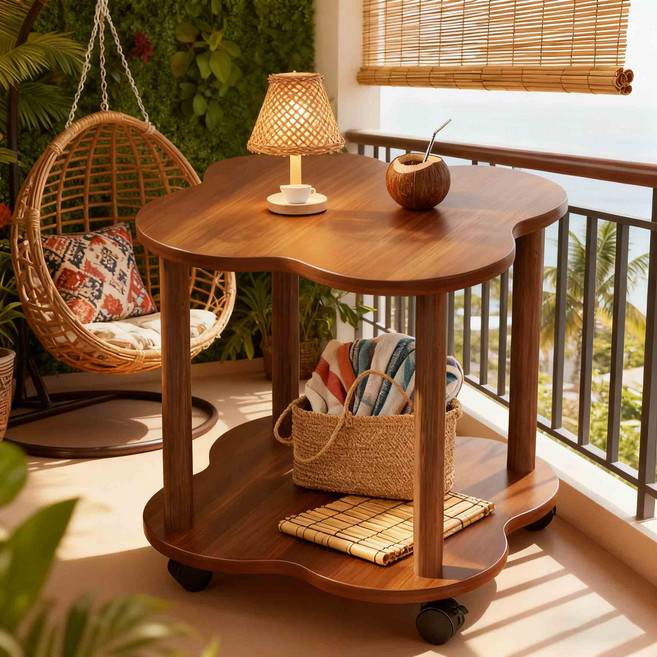 LUMANOKI 튼튼하고 인테리어효과 좋은 모던한 네입클로버 2단 사이드테이블, 브라운