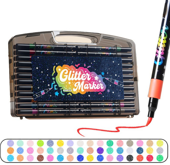 시스슈 슈퍼 섬광 플래시 마커펜 세트 초미세 글리터 그림낙서용, 1세트, 48색