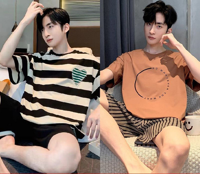 1+1 여름 남성 잠옷 반팔 반바지 와이드 캐릭터 빅사이즈 여름 얇은 세트