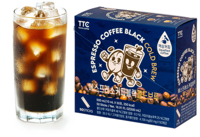 테티스커피 블루 50포 콜드브루 원액 스틱 더치커피 파우치 대용량, 50개입, 1개, 10ml, 500ml