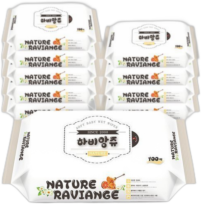 하비앙쥬 물티슈 네이쳐 엠보싱 리필, 1매, 10세트