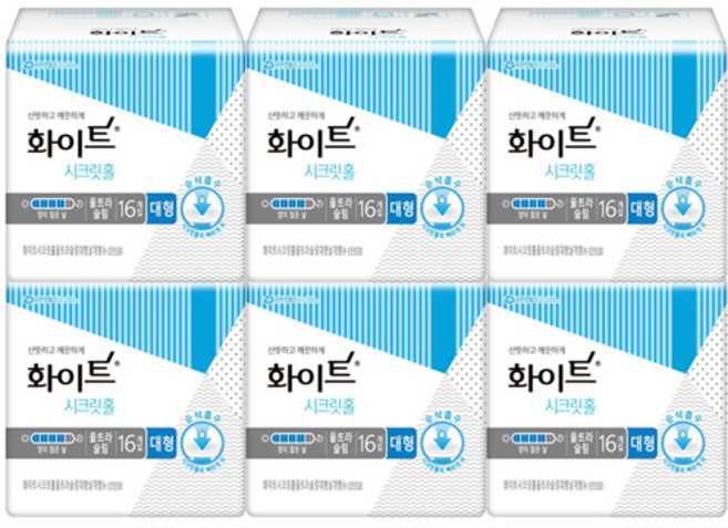 소프트드라이 커버 화이트 시크릿홀 날개 대형, 16개입, 6개