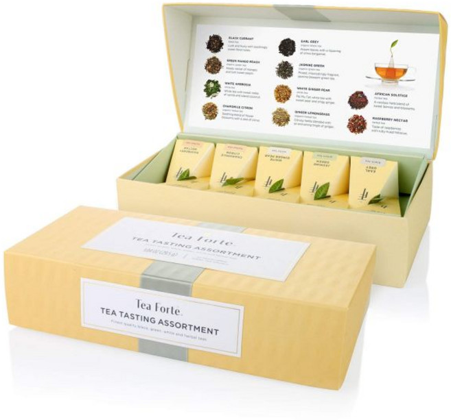 Tea Forte 티 포르테 테이스팅 모듬 프리미엄 쁘띠 프레젠테이션 박스 샘플러 선물 세트 10캔 각 품종 개별 포장된 수제 피라미드 인퓨저 백 1개씩 미국 티백, Assorted Classic Tea, 1개