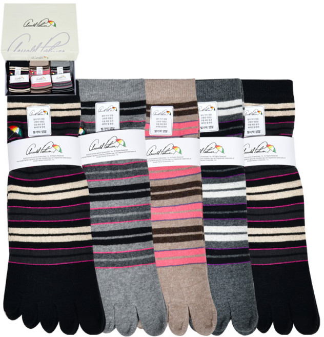 아놀드파마 스트라이프 디자인 숙녀 링글 파일 발가락 단목 양말