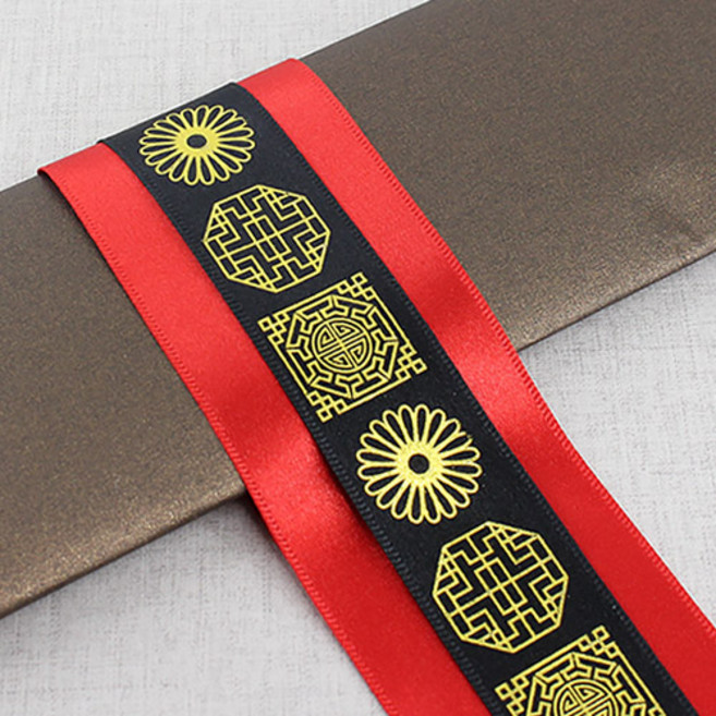 전통문양 설날 추석 명절리본 한복포장리본 금박은박 전통리본 25mm, 10.검정