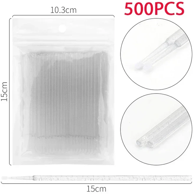 500/1000PCS 속눈썹 청소 브러시 ​​매우 다채로운 크리스탈 마이크로 뷰티 클린 리무버 도구 도매업, 01 양모 섬유, 14 500 White crystal