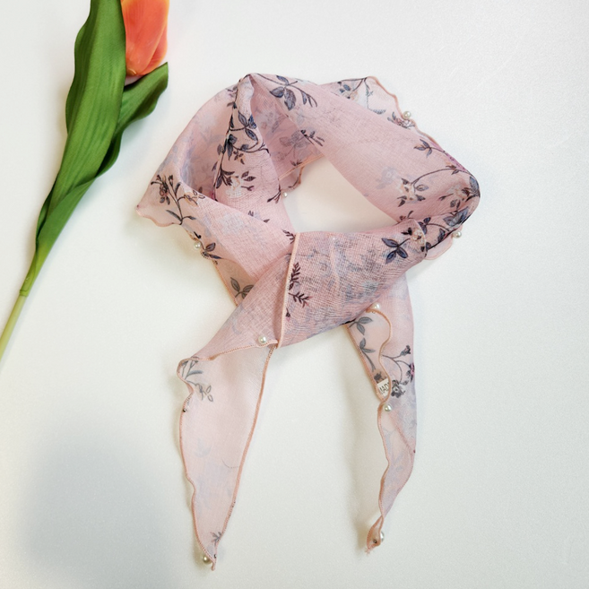 미노앤슈 여성 플라워 꽃무늬 진주포인트 물결 스카프