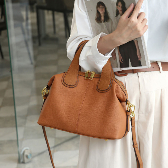 가벼운 천연 소가죽 탑핸들백 수제 가죽 가방 40대 여성 토트백 2color