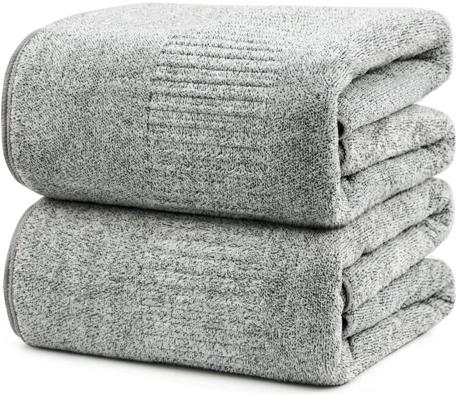 대형 목욕타월 2개 88.9x160cm 부드러운 대나무 섬유 샤워타올 흡수력 좋고 빠른 건조 수영 비치 목욕용 겨울용, 회색, 1세트