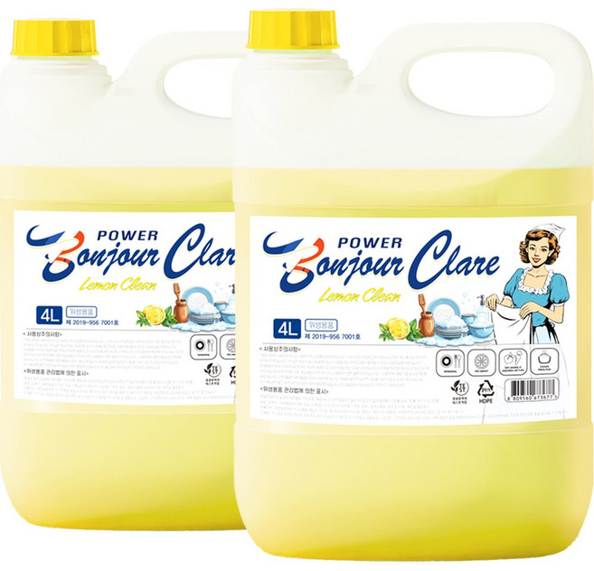 봉쥬르끌레어 레몬크린 주방세제 베이킹소다 고농축 프리미엄, 2개, 4L