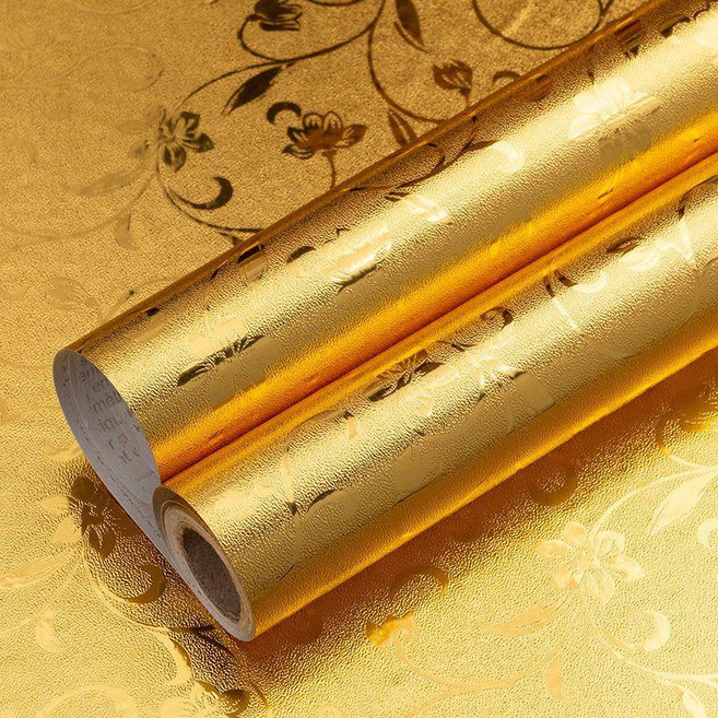 金色貼紙 佛龕背景牆裝飾 金箔自粘牆紙, 金色-小花朵 ,60cm寬 x5米長 贈工具一套, 金色, 小花朵