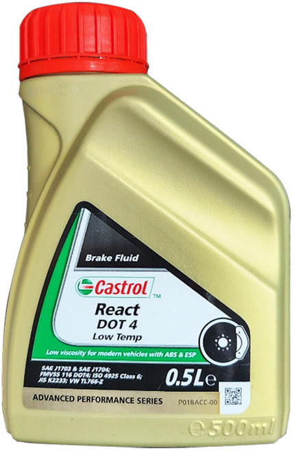 캐스트롤 리액트 DOT4 Low Temp 저점도(LV) 브레이크 오일 500ml 영국산 ISO4925 Class6, 캐스트롤 리액트 DOT4 500ml, 1개