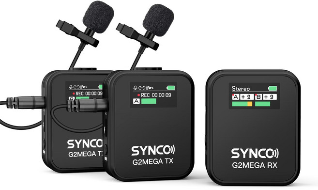 SYNCO G2(A2) MEGA 8GB Vlog 무선 마이크 약 24시간 녹음 백업 메모리 내장 노이즈