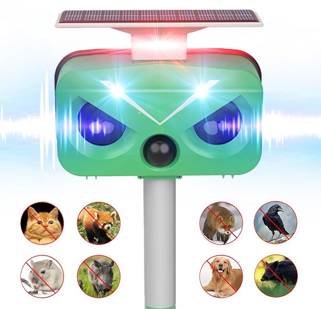 신품 파랑 LED 경보음 강력 초음파 태양열 충전 야생동물 퇴치기 kc인증 탐지거리600m 멧돼지 고라니, 1개