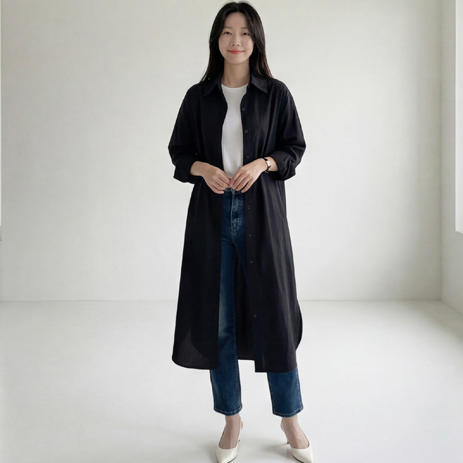 B176-5 써밀드 빅사이즈 여성 무드핏 롱 셔츠 원피스 44-110