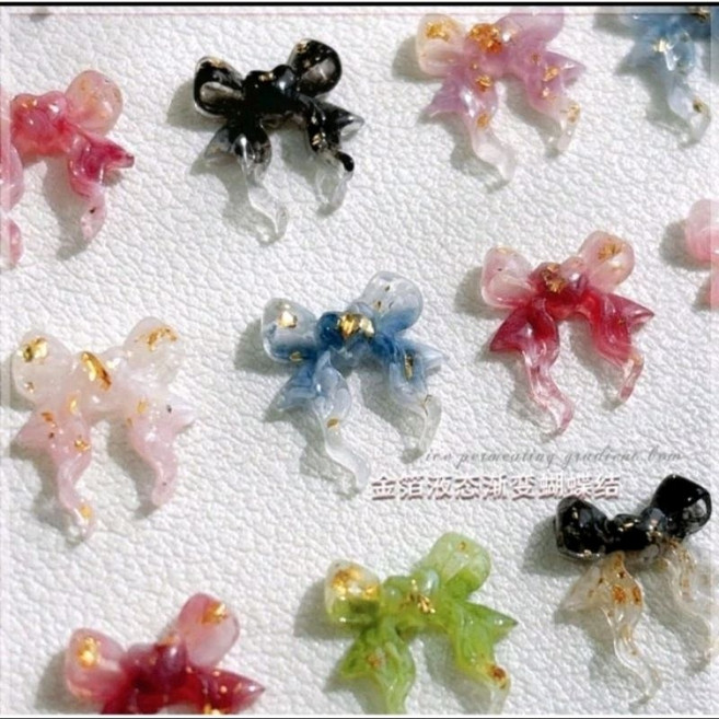 蝴蝶結美甲飾品 金箔液態漸變風格, 1個, 不挑色,1