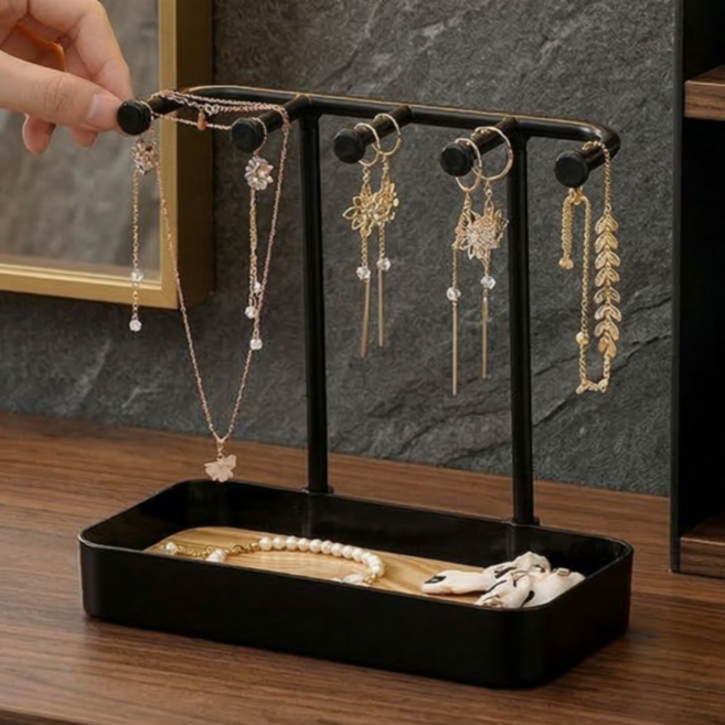 한눈에보이는 깔끔한 화장대 악세사리 보관함, 블랙, 1개