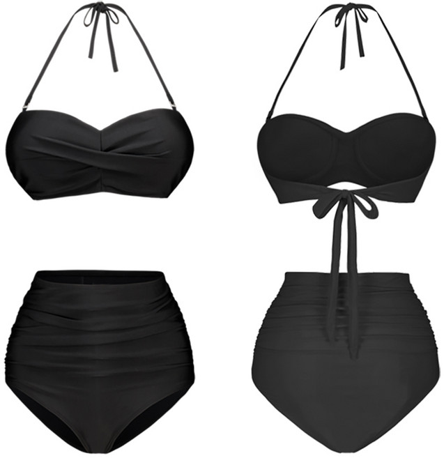 모노소울 자동체형커버 에린 하이웨스트 홀터 탑 비키니 가슴골 수영복, 검정-무조건소장!, L (44-55/A-C컵까지)