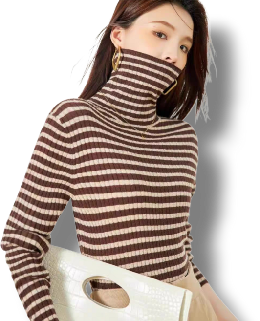 여성 기모 스트라이프 목폴라 부드러운 니트티 터틀넥 이너 빅사이즈 아비토브랜드