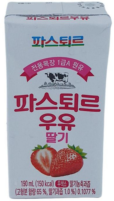 원하프파스퇴르우유(딸기) 190ML/파스퇴르, 190ml, 1개