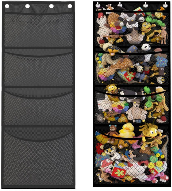 갤리뚜 벽걸이 대용량 인형 잡화 수납 정리함, 블랙, 1개