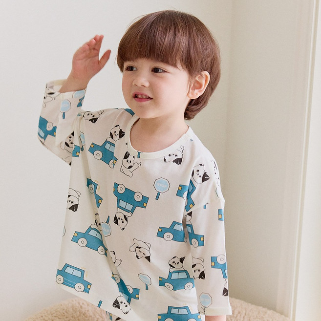 코튼 모달 야옹이카 9부 긴팔 아기 유아 내복 실내복