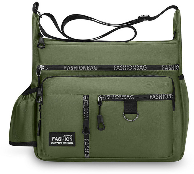 側背男包 防水耐磨背包 多口袋 商務休閒斜挎包 肩背機能包, 【7隔層】大版軍綠色