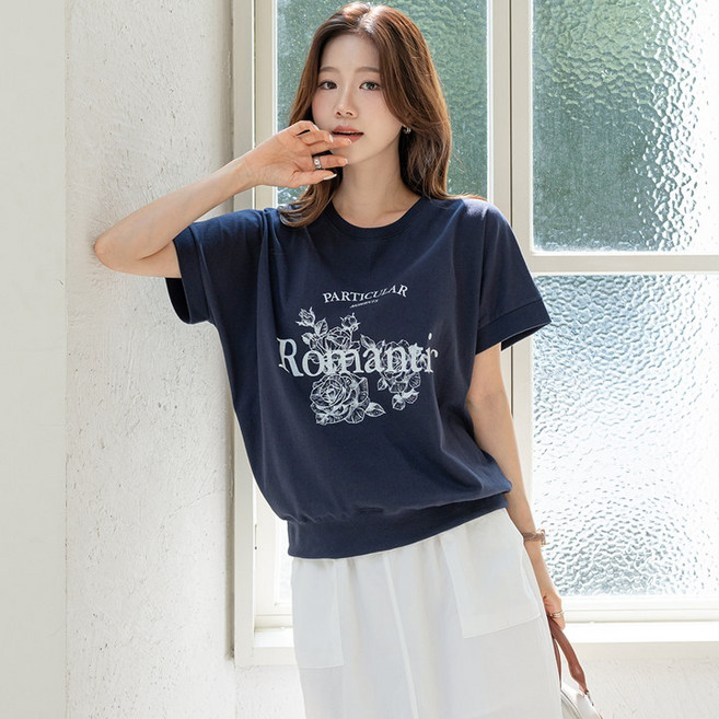 (긴팔/7부/반팔) 로맨틱 프린팅 나염 빅사이즈 루즈핏 티셔츠