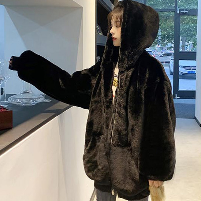 퍼숏코트 뽀송뽀송 퍼 아우터 털 아우터 도톰한 후드 집업