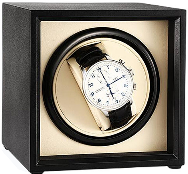 (본토출하) KORELAN 워치와인더 원목 시계보관함 오토매틱시계와인더 USB 무소음 자동 회전, 블랙+아이보리, 2+0블랙+아이보리, 13.5cm, 블랙+아이보리