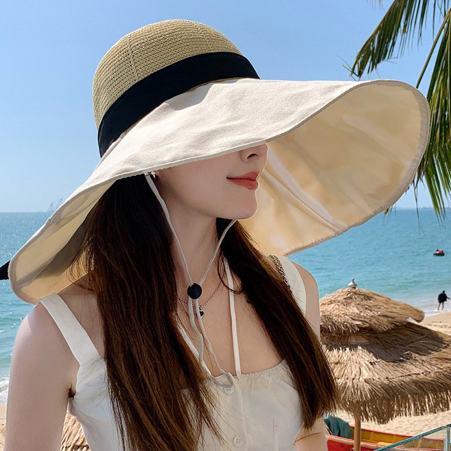 新款帽子女夏季防曬遮陽帽防紫外線黑膠大帽檐漁夫帽鏤空太陽帽女