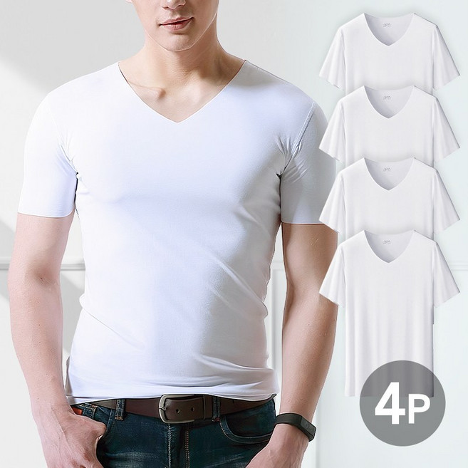 위크무드 남자 티안나는 쿨링 에어핏 무봉제 심리스 반팔 런닝 4장세트